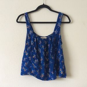 Blue and Gold Floral Tank Top with Wide Straps